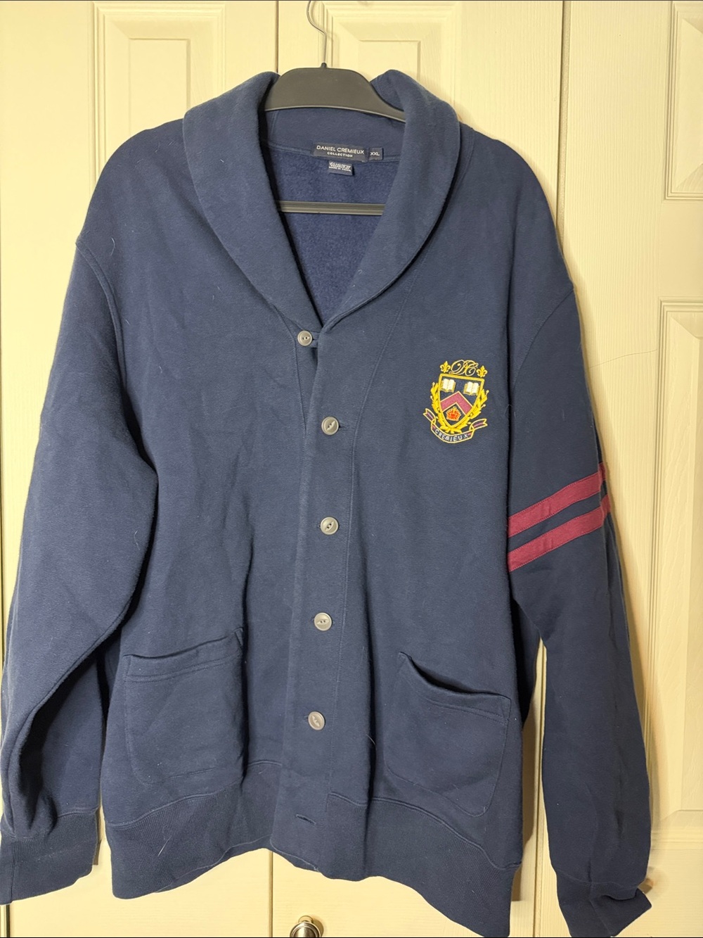 Daniel Cremieux Navy Shawl Collar Jacket with Burgundy Sleeve Stripes